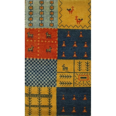 Hand Knotted Oriental 100% Wool Carpet Tribal Geometric Multi-Colored Gabbeh Area Rug - 3' 4'' X 2' 0''