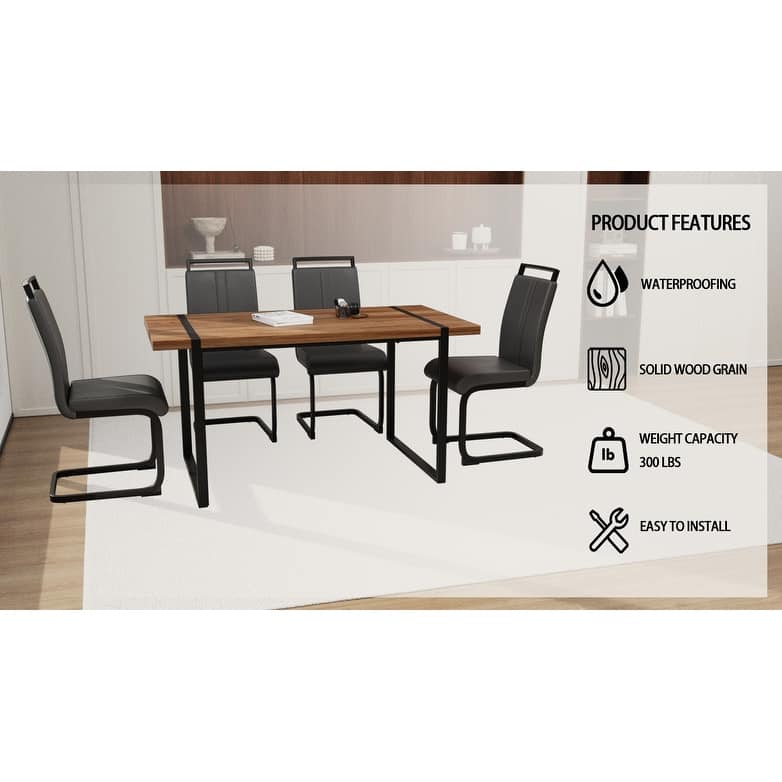 5-Piece Dining Table Set with Table and Ergonomic Chairs, Anti-Slip Foot Mats, Waterproof Tabletop, C-Shaped Chair Base
