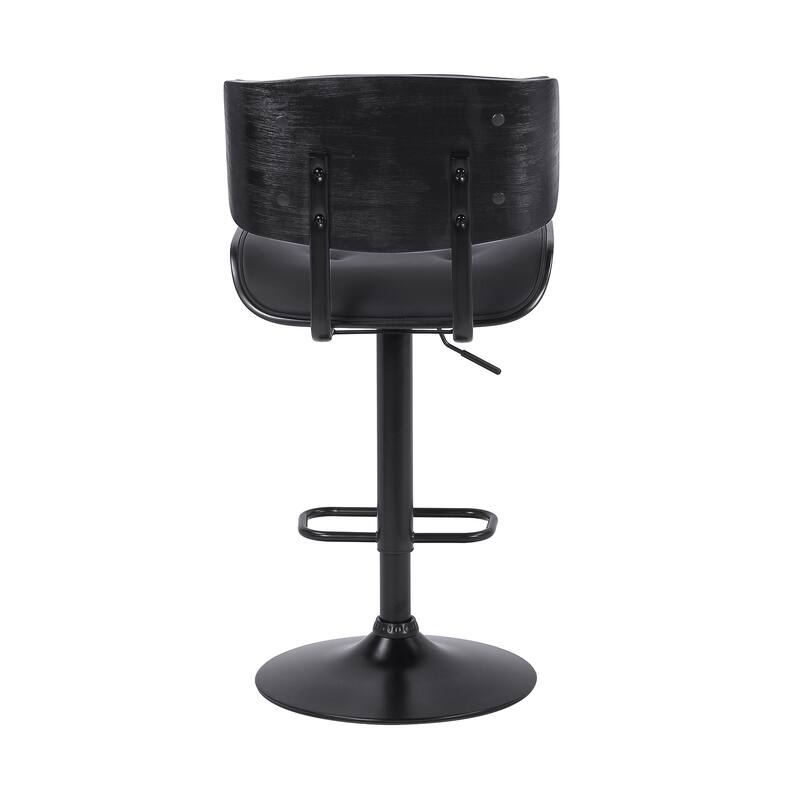 Brooklyn Black Wood Upholstered Adjustable Height Swivel Bar Stool