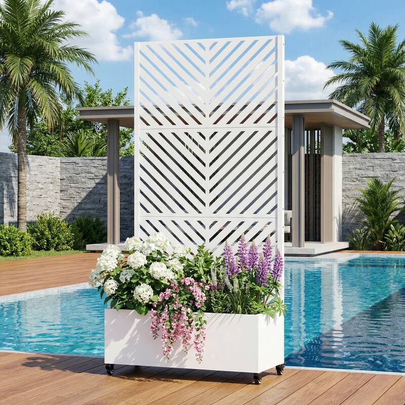 Raised Garden Bed Planter with Trellis Movable Planter Box with Lockable Wheels