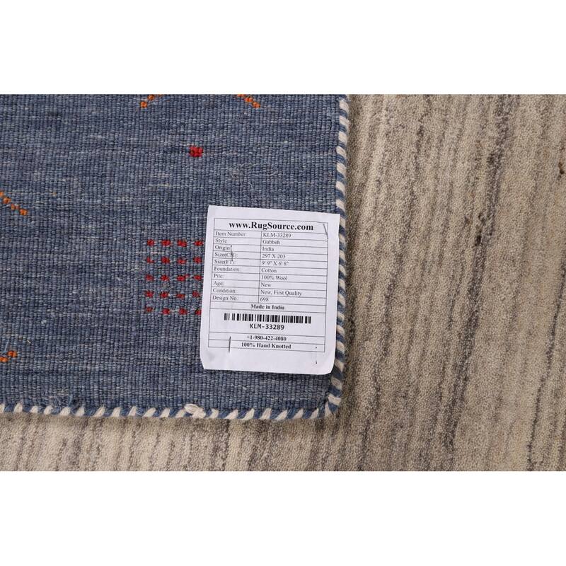 Geometric Gabbeh Oriental Area Rug Hand-Knotted Wool Carpet - 6'8" x 9'9"