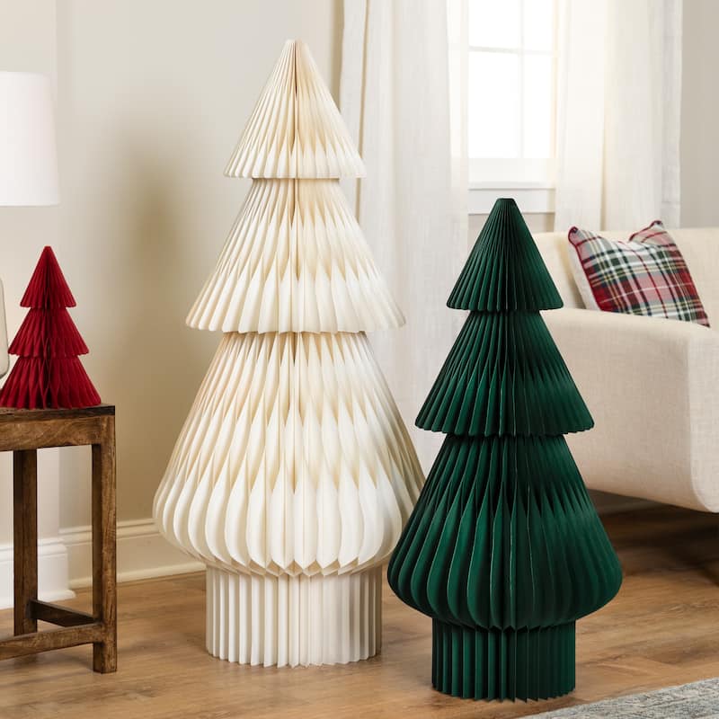 Tall Paper Accordion Honeycomb Foldable Christmas Tree - 4' - Cream