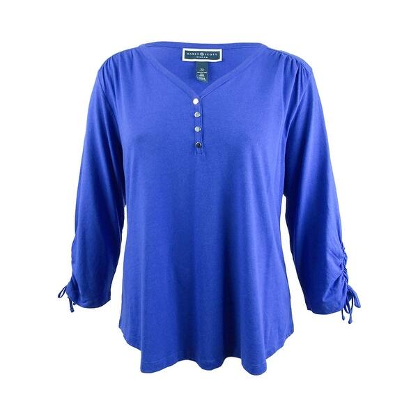 Shop Karen Scott Women S Plus Size Cotton Ruched Henley Top Free