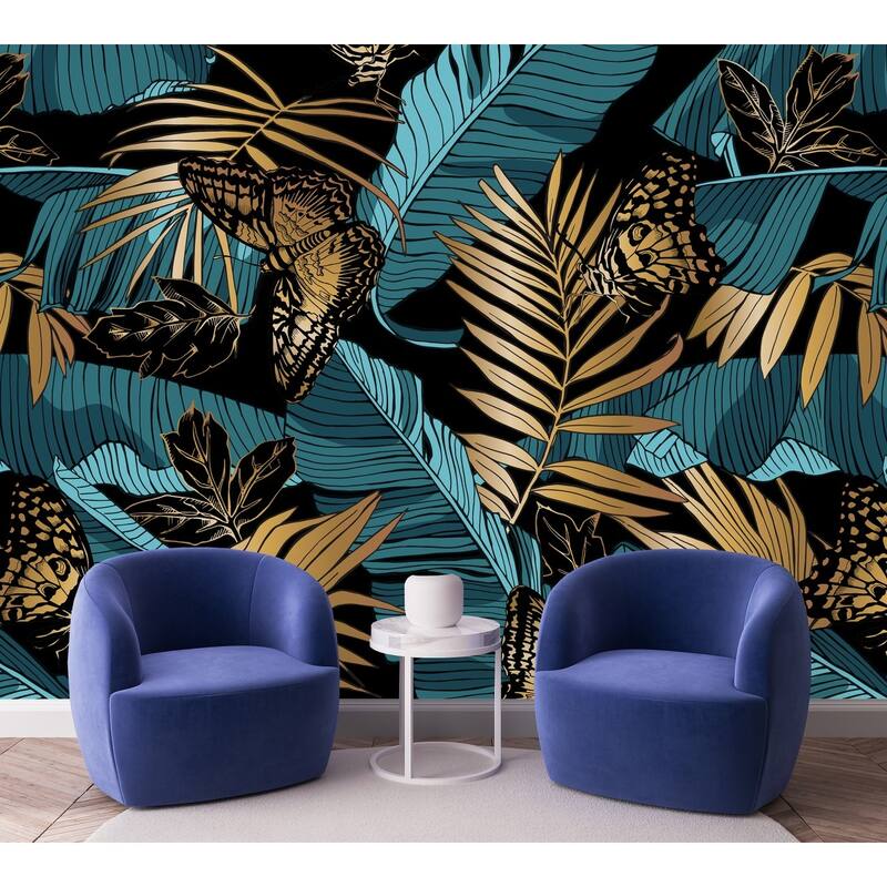 Blue and Gold Leaves Wallpaper Bed Bath & Beyond 35647515