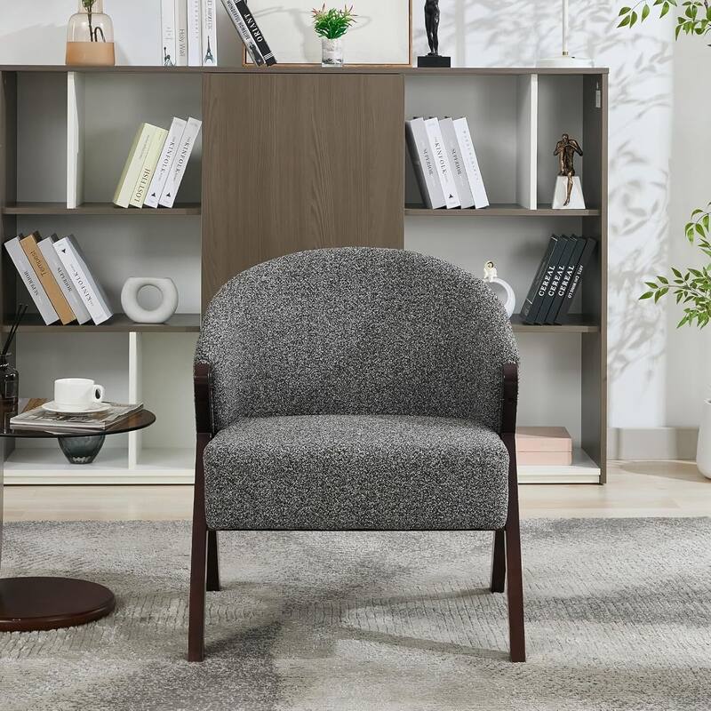 Mid Century Modern Upholstered Linen Fabric Accent Sofa Chair for Living Room - Grey
