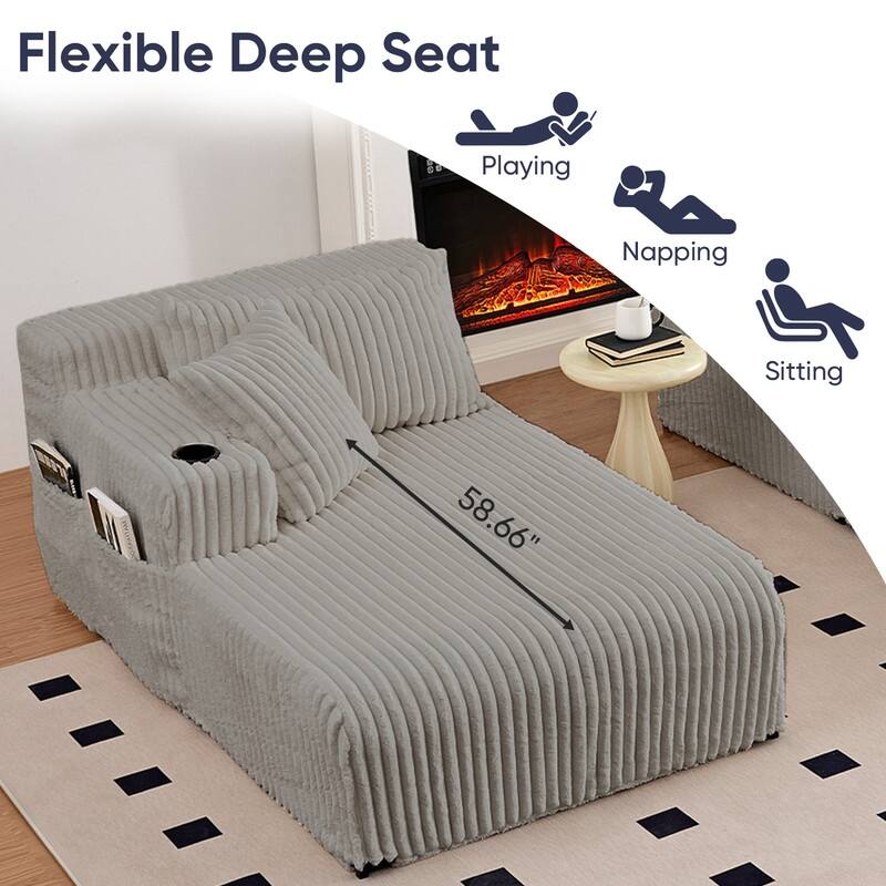 Mixoy 85"Movable Double Chaise Lounge Sofas,Loveseat with Cup Holder,Side Pockets,2 Pcs Oversized Single Sleeper Sofa Chair