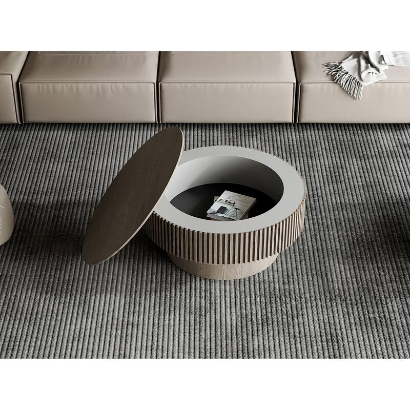Modern 31.5" Round Coffee Table with Storage Solid Wood Veneer for Living Room and Bedroom Use