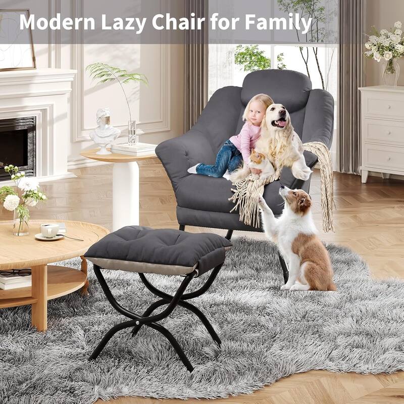 Lazy Chair, Ergonomic Reading Armchair Foldable Footrest, Modern Lounge Chair Removable Washable Cover