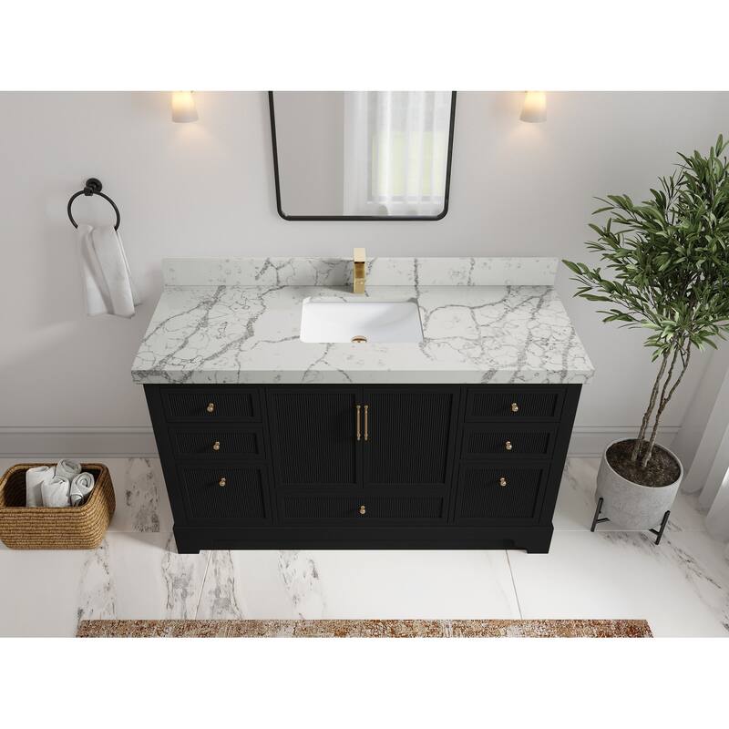 Willow Collections 60 in. W x 22 in. D Alys Single Sink Bathroom Vanity with Countertop - 2"Venatino Quartz - Black