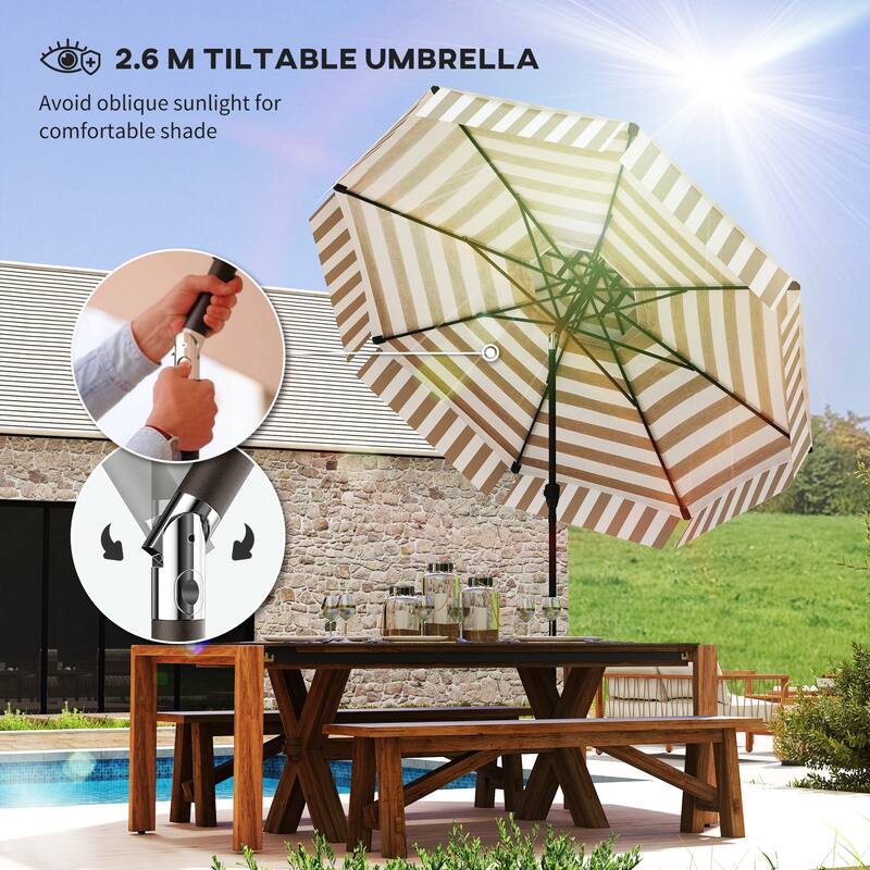 black white stripped patio umbrella Lancaster Table & Seating 9' Round Black and White Stripe Crank Lift Auto  Tilt Silver Aluminum Umbrella