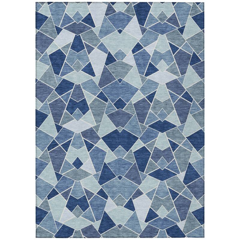 Machine Washable Indoor/ Outdoor Modern Mosaic Chantille Rug