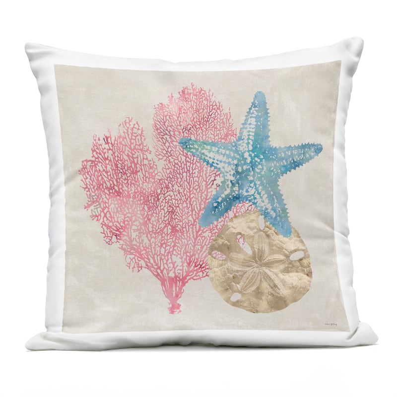 Stupell Sea Life Trio on Beige Printed Outdoor Throw Pillow Design by Amber Sterling - Accent - Polyester - Off-White - Single