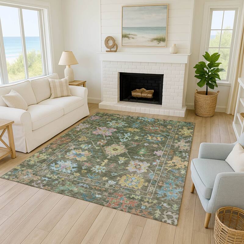 Machine Washable Indoor/ Outdoor Boho Traditional Chantille Rug