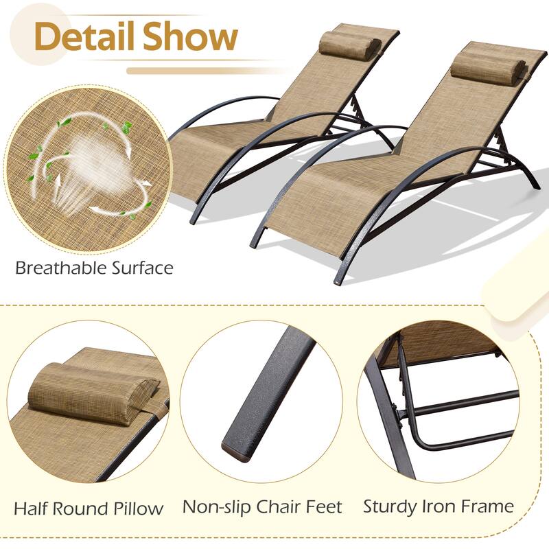 EROMMY Outdoor Patio Lounge Chair, Adjustable Recliner Outdoor Lounge Chairs, Multiple Colors Available