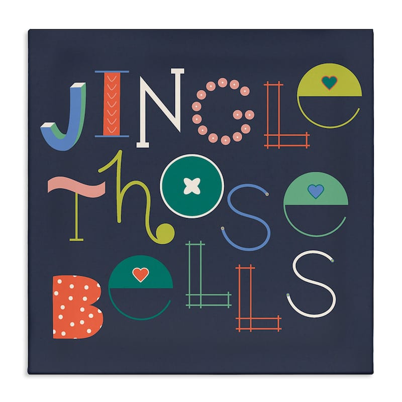 Stupell Eclectic Jingle Bells Phrase Canvas Wall Art Design By Sazerelli Designs - 17 x 17