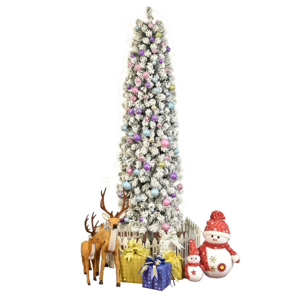 7.5FT Artificial Slim Pencil Flocked Christmas Tree