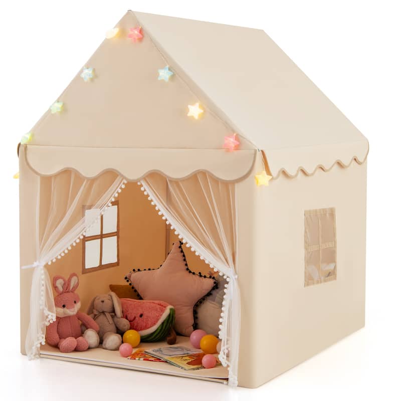 Gymax Kids Playhouse Tent Large Castle Fairy Tent w/ Star Lights Mat - White - Kids