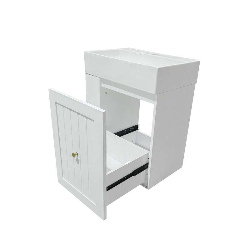 20" Bathroom Vanity with Ceramic Sink - Soft Close Door, Drawer & Side Shelf, Space-Saving MDF Cabinet for Small Bathrooms