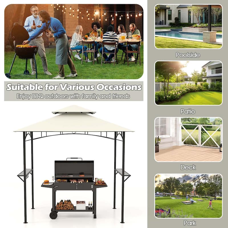 Costway 8' x 5' Grill Gazebo with 2 Shelves 7 Hooks Metal Frame Soft - See Details