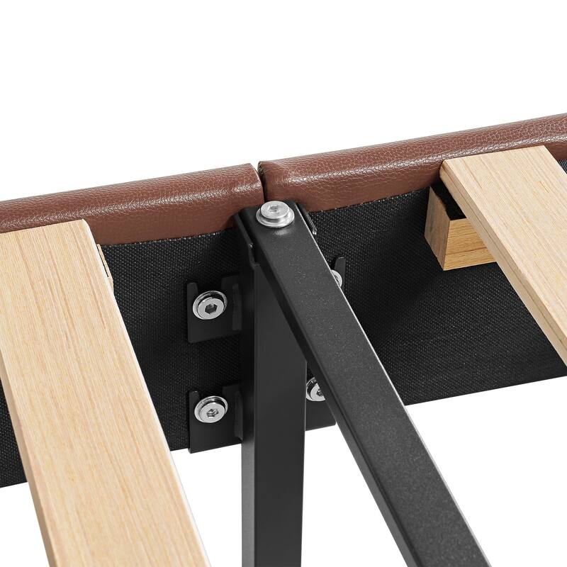 VECELO Bed Frame with Storage Drawers Leather Upholstered with Diamond Tufted Headboard Solid Wood Slat Support