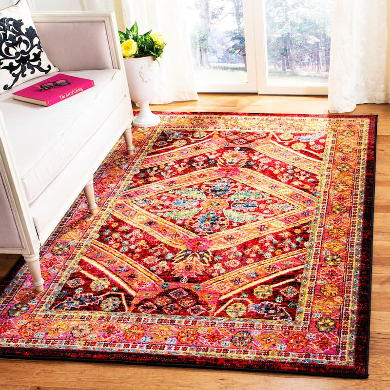 SAFAVIEH Cherokee Rubye Boho Oriental Rug - 4' x 6' - Black/Light Orange - Rectangle