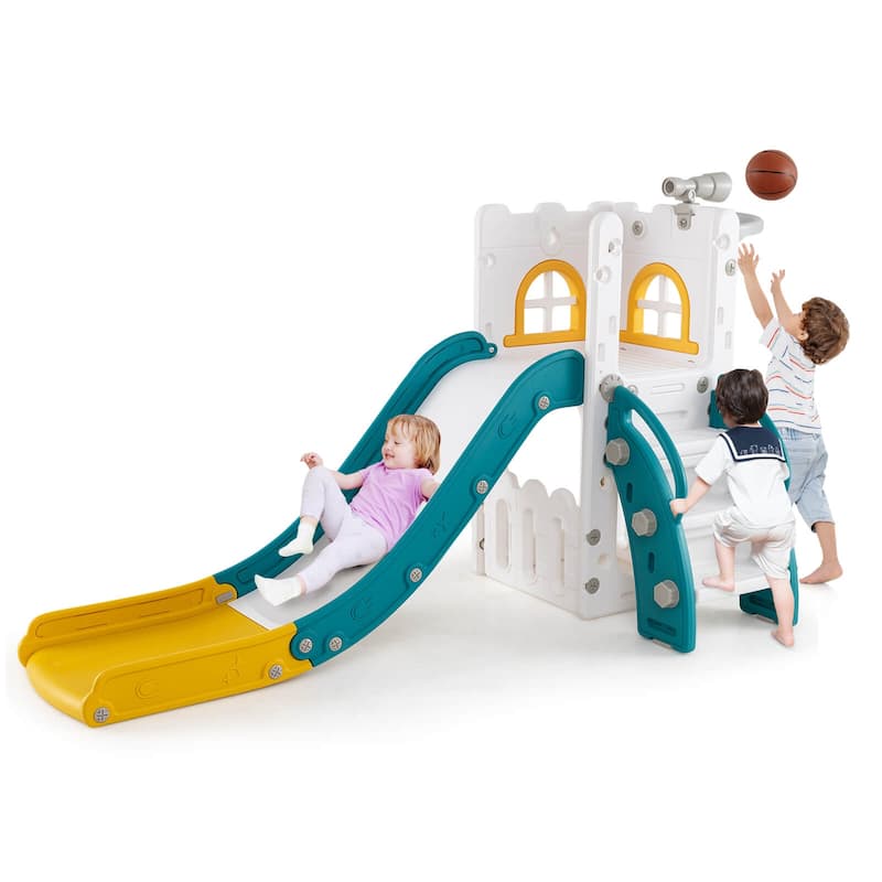 Costway 6 in 1 L-shaped Toddle Slide for Toddlers Age 1-3 Baby Slide - Yellow + Green