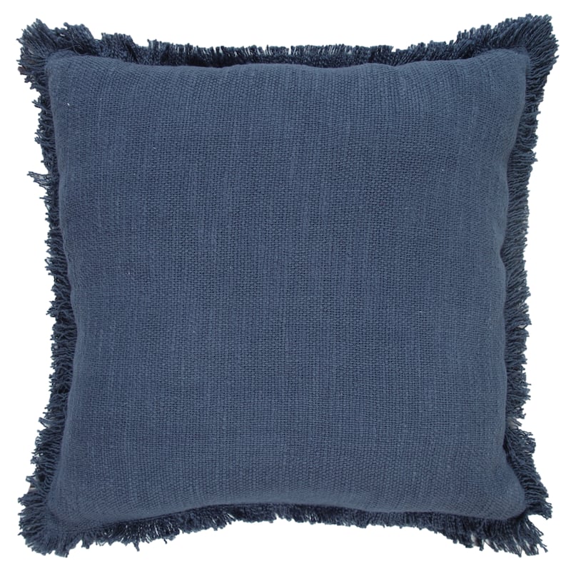 Hidalgo Solid Fringed Throw Pillow by Sevita - 20" x 20" - Polyester - Navy Blue