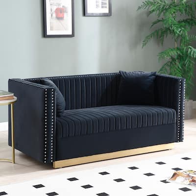 Small Sofa Couch with Nailhead Trim, Bedroom 2 Seat Settee, Versatile Love Seat Couches for Small Space Apartment