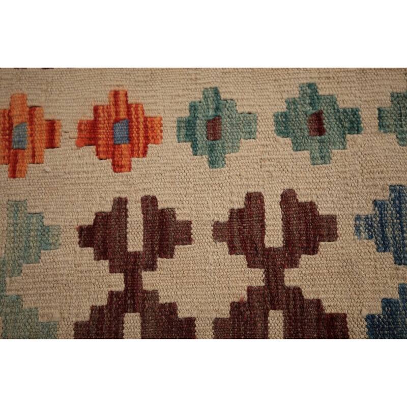 Orange Trellis Kilim Oriental Area Rug Hand-Woven Wool Carpet - 6'2" x 9'10"
