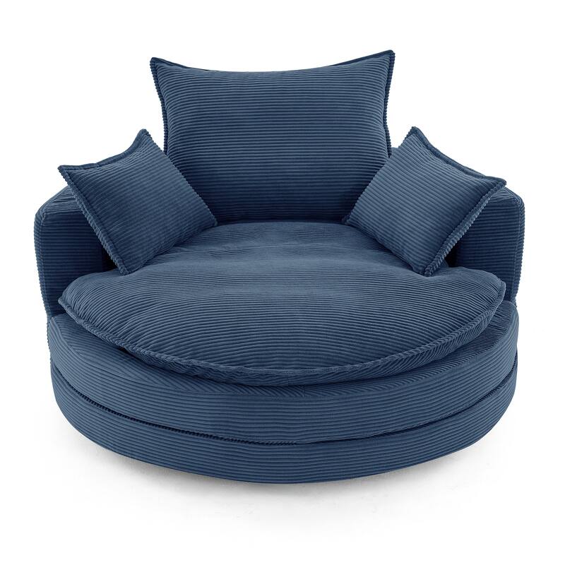 Roomfitters Swivel Barrel Chair with Dual-Layer Cushion and 3 Pillows, Comfy Accent Chair for Home or Office