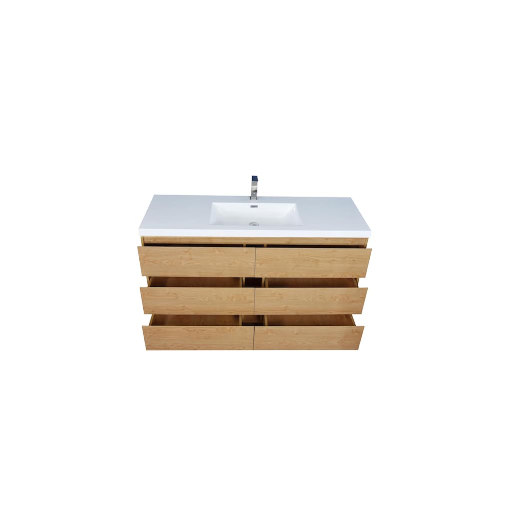 60" Freestanding Bathroom Vanity with Single Sink, Fully Assembled, Natural Oak Finish, Soft-Close Drawers (Angeles Series)