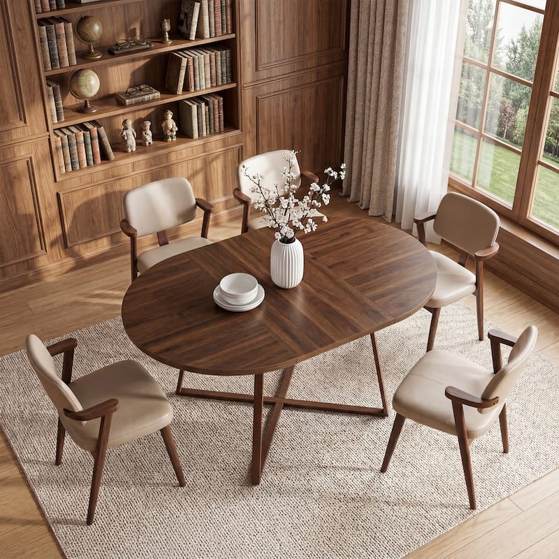 59-Inch Round Dining Table for 4-6 Persons Sturdy X-Shaped Metal Base | Waterproof & Scratch-Resistant Tabletop | Easy Assembly