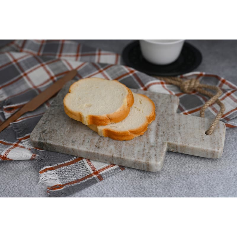 Sm. Beige Marble Cheese Board w/ Jute Handle - Beige