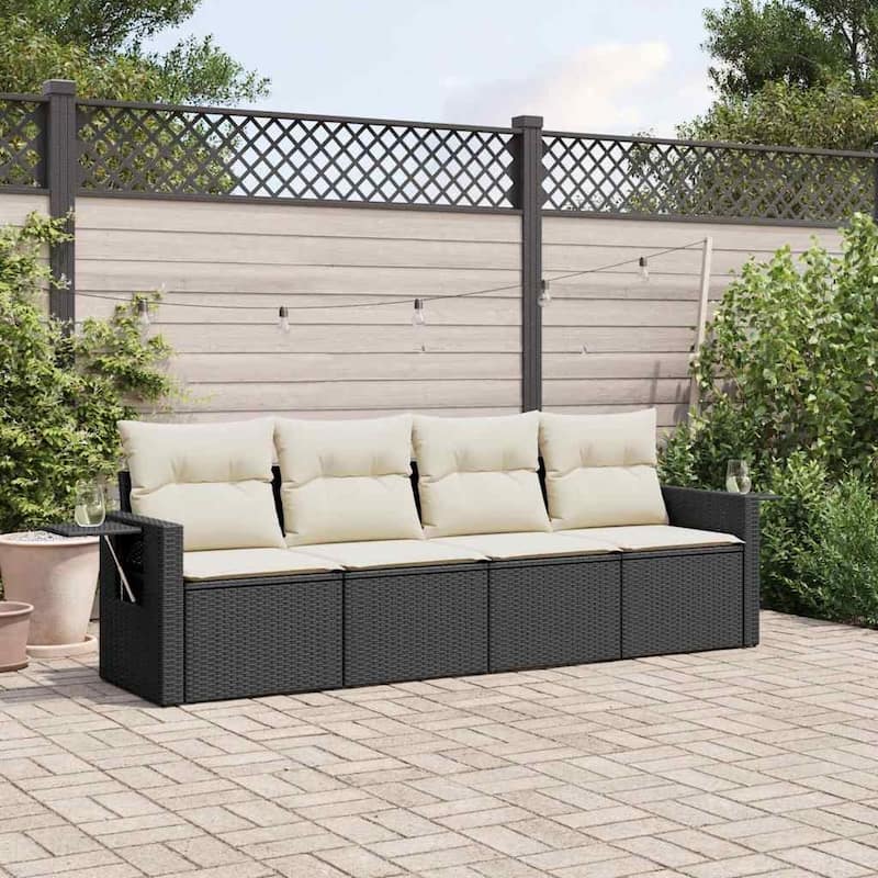 vidaXL Garden Sofa Set Black - Black and cream Large Without table