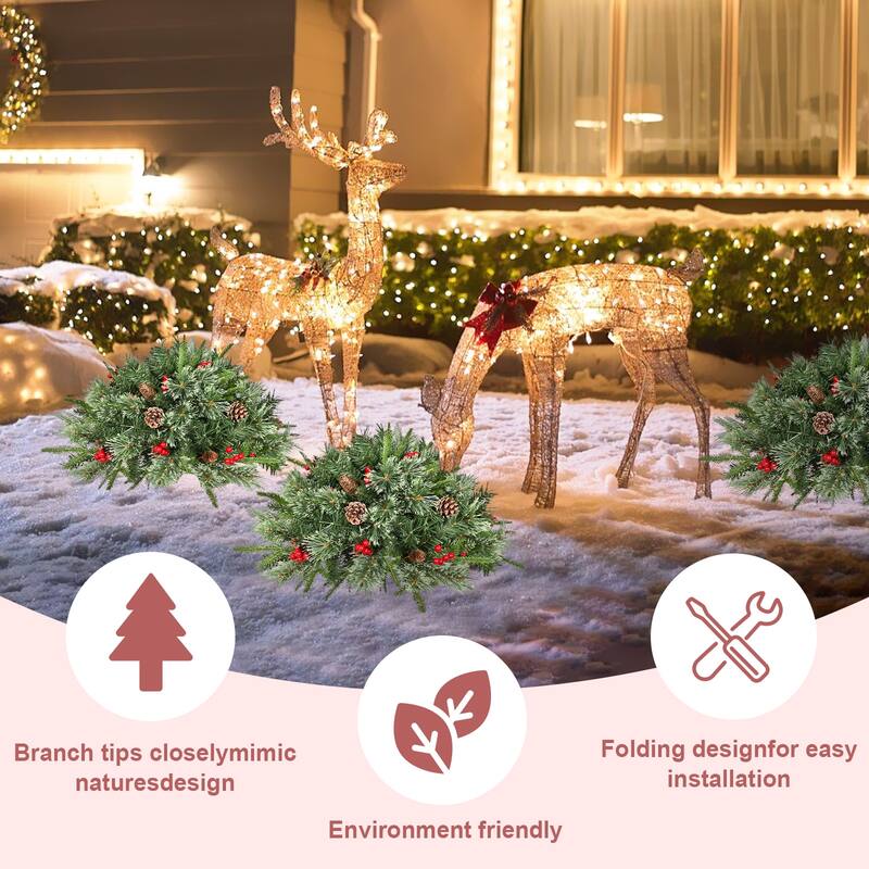 20" Christmas Ground Tree with Flowering Pine Needle Branches, Pine Cones & Red Berrie