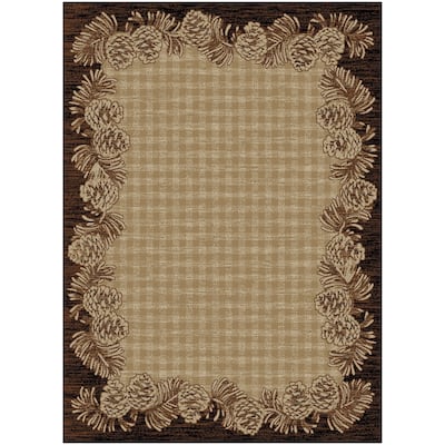 Hearthisde Crosshill Brown Checkered Pinecone Lodge Area Rug