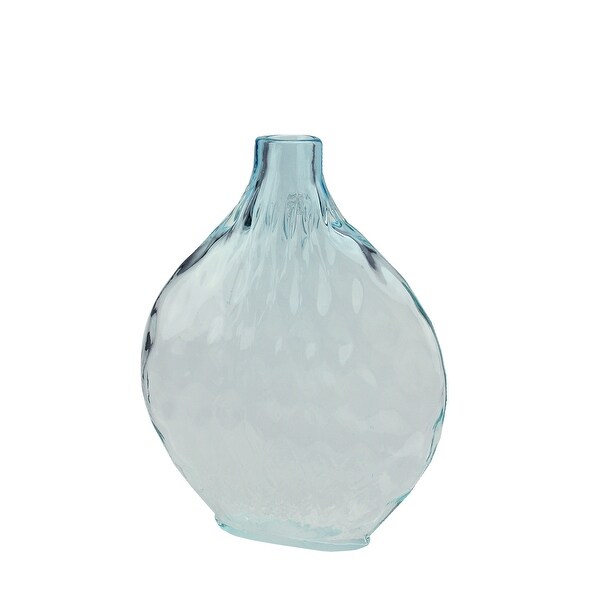 11.5" Disc Shaped Transparent Azure Blue Ombré Hand Blown Glass Vase