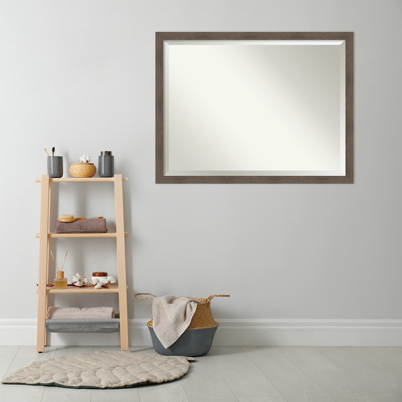 Beveled Wood Bathroom Wall Mirror - Hardwood Mocha Narrow Frame - Hardwood Mocha Narrow