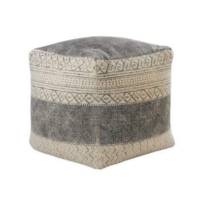 HomeRoots 20" Cream 100% Cotton Ottoman