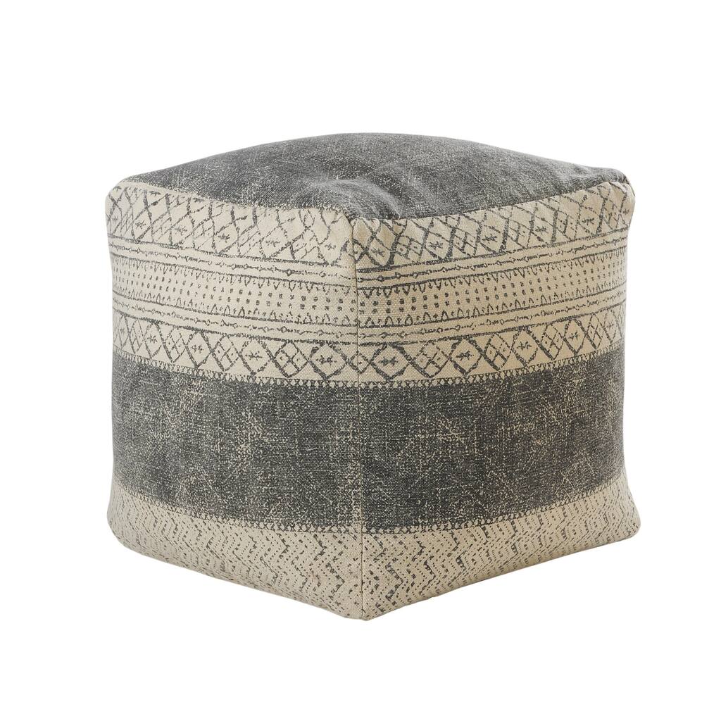 HomeRoots 20" Cream 100% Cotton Ottoman