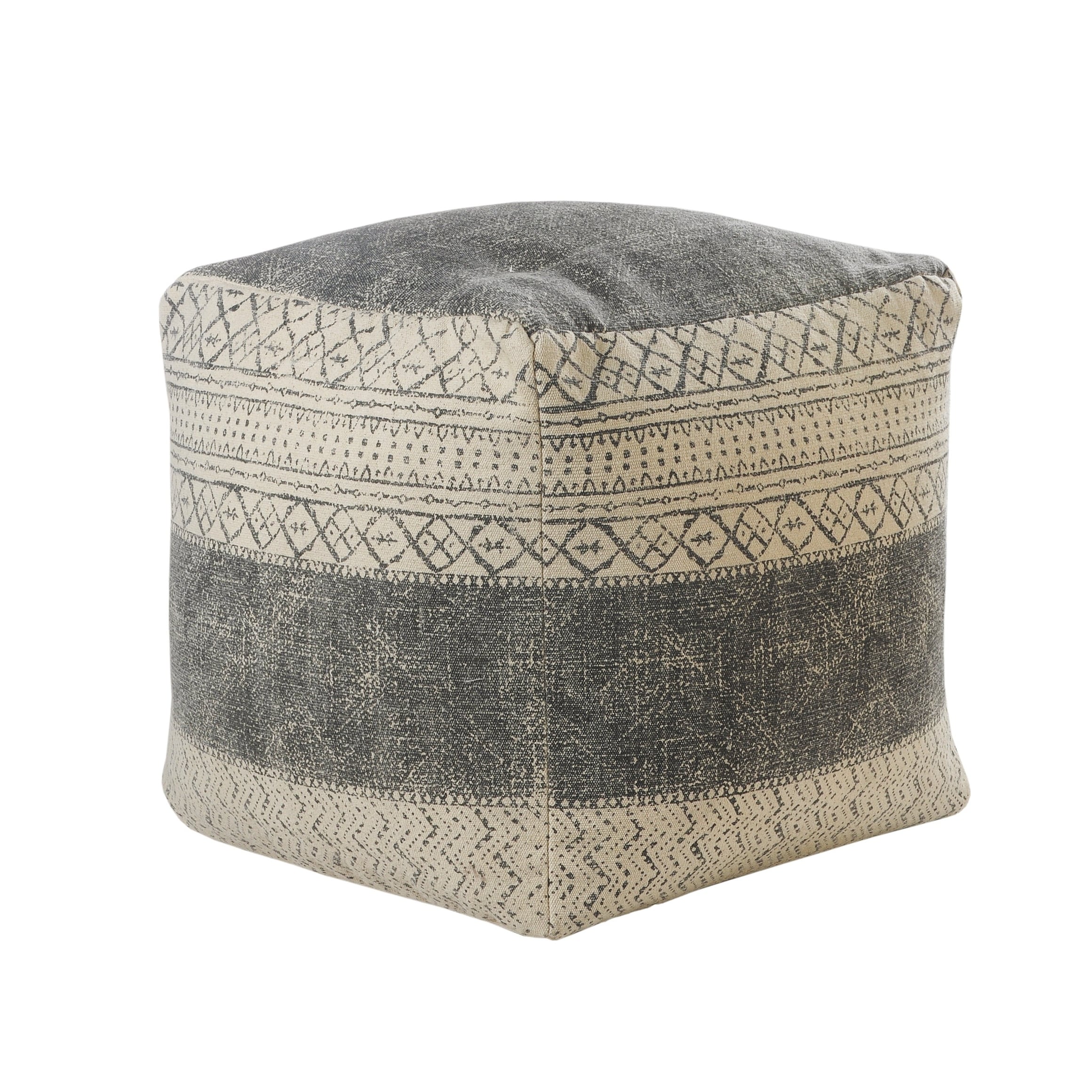 HomeRoots 20" Cream 100% Cotton Ottoman