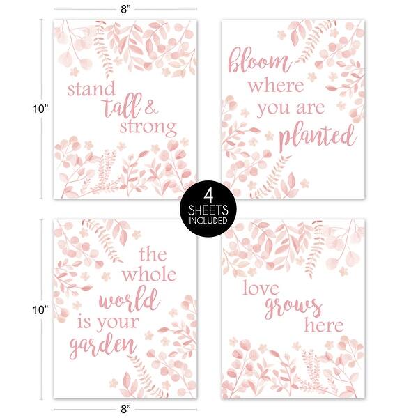 Blush Pink and White Floral Leaf Wall Decor Art Prints Set of 4 Boho Chic Bohemian Watercolor Botanical Flower Woodland Tropical