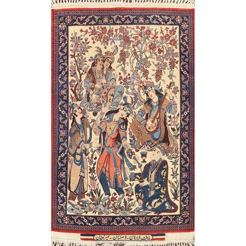 Antique Vegetable Dye Tableau Isfahan Persian Wool Area Rug Handmade - 2'2" x 3'4"