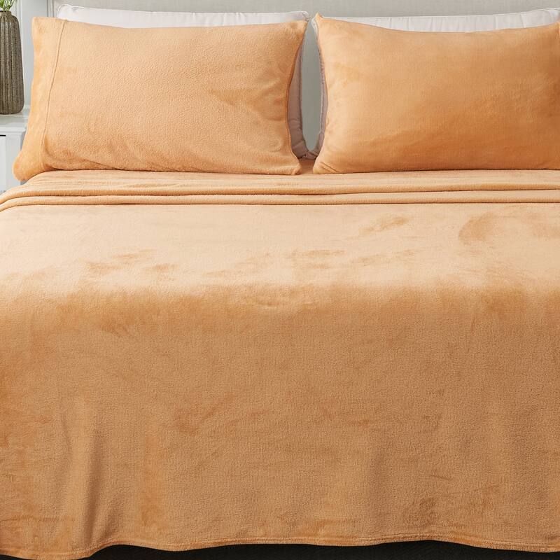Linery & Co. Ultra Soft & Cozy Velvet Plush Fleece Printed Sheet Set - California King - Nude