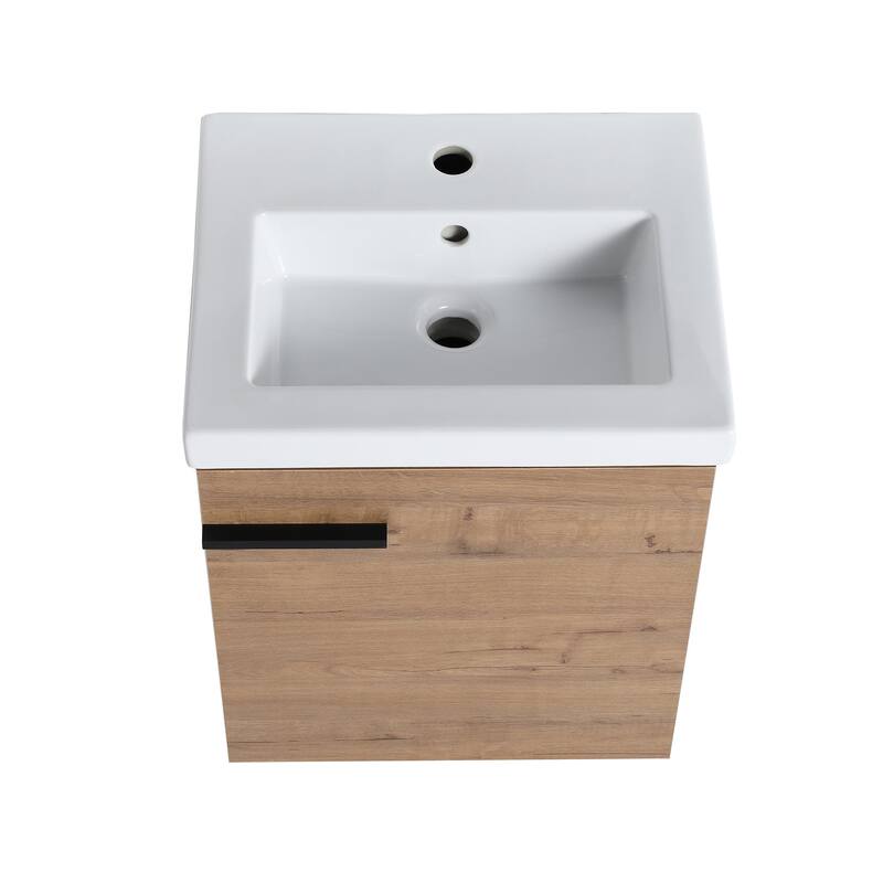 18" Wall-Mounted Bathroom Vanity with Ceramic Top and Basin