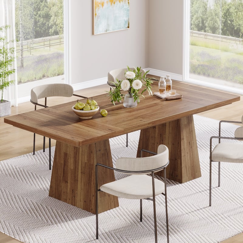 63 Inches Farmhouse Dining Table with Sturdy Pedestal Base - 31.1"D x 63"W x 29.5"H