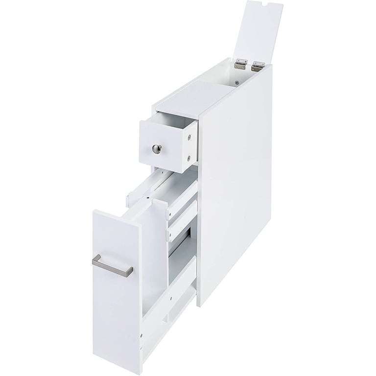 Spirich Home Slim Bathroom Storage Cabinet, Free Standing Toilet Paper Holder, Bathroom Cabinet Slide Out Drawer Storage - White