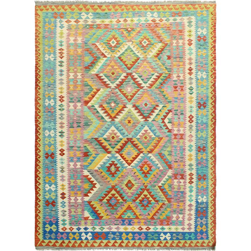 Flatweave Larry Red/Green Rug - 6'11" x 10'3"