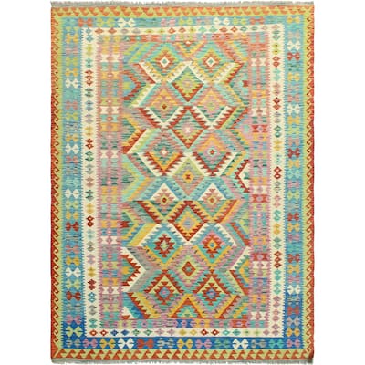 Flatweave Larry Red/Green Rug - 6'11" x 10'3"