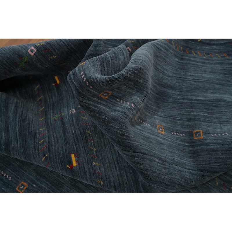 Hand Knotted Oriental 100% Wool Carpet Tribal Animal Pictorial Navy Blue & Blues Gabbeh Area Rug - 9' 0'' X 9' 0''